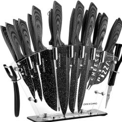 all in one Kitchen Knife Set with Block, 19 PCS High Carbon Stainless Steel Sharp Serrated Steak Knives Set, Chef Knives, Bread Knife, Scissor