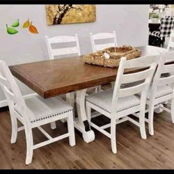 White/Brown Two Tone Solid Wood Entension Dining Table And 6 Chairs 🥂New Brand 👉Financing Options 👍Kitchen/ Dining Room 