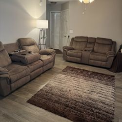 Reclining USB/charger Living Room Sofa Set (Rug Included)