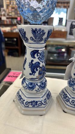 Blue and White Porcelain Candlestick Holder set