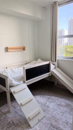 Montessori Kids Bed with Slide + Mattress Included