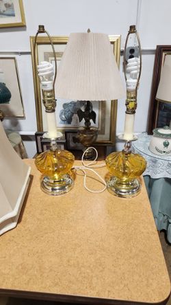 Vintage Amber Glass Table Lamps - A Pair