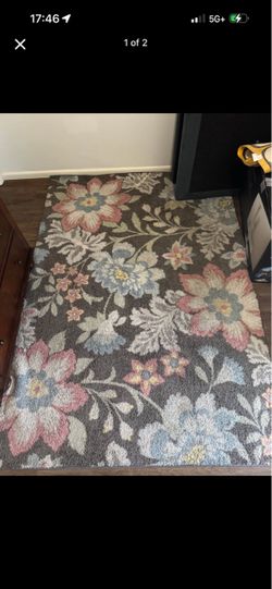 Floral Area Rug Gray Pink Blue