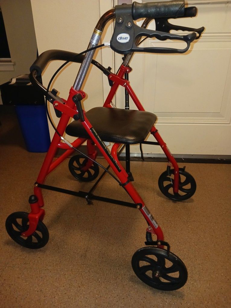 Drive Medical Walker Deep Red Like New Padded Seat Backrest...