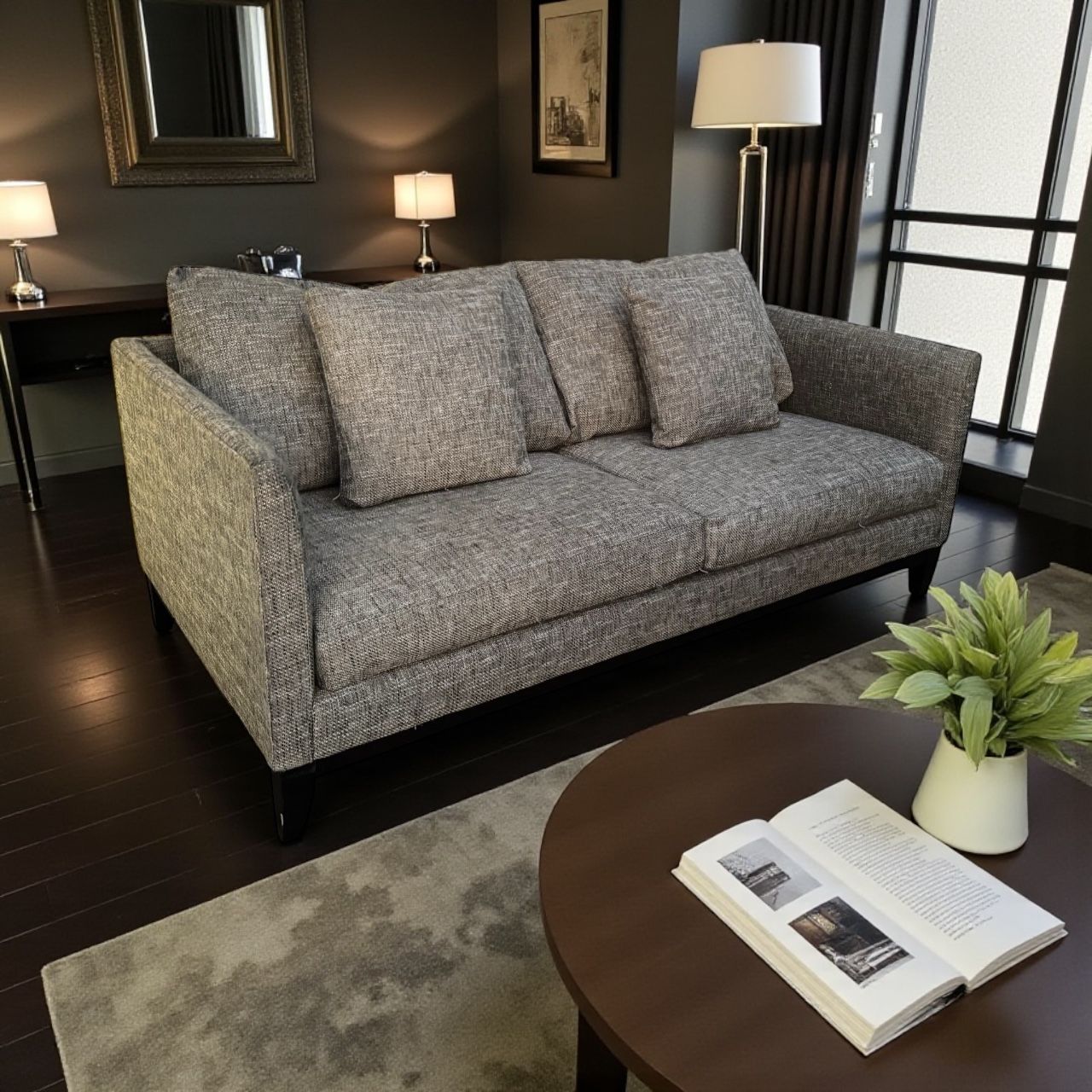 Custom Sofa with Down Filled Cushions and Soft Tweed Upholstery