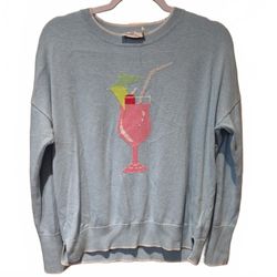 Vineyard Vines $130 Woman’s S Light Blue Sweater with Pink Cocktail Glass Design