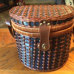 Wicker Picnic Basket, Fishing Creel Basket, Multifunctional Basket With Imitation Leather Shoulder Strap