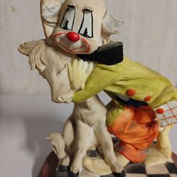 Vintage Clown With Wood Base Collection, 8" Statue, OBO.