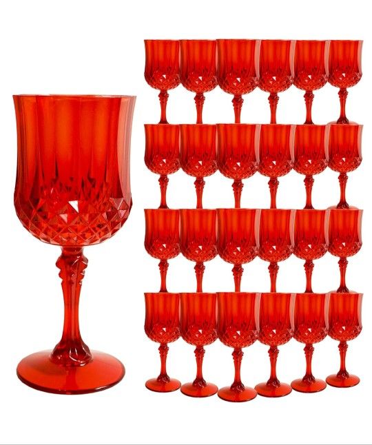 Plastic Wine Glasses,Plastic Goblets Vintage Style Cordial Drinking Glasses for Wedding Reception, Grand Event Party Supplies (30, Red)