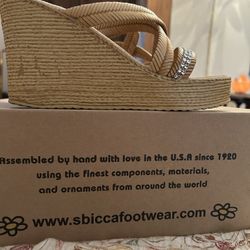 Sbicca Zennia Tan Rhinestone Wedge Sandal 8
