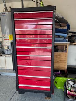 Red Metal Tool Cabinet with Drawers