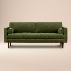 Poly & Bark Napa Velvet Sofa – Distressed Green | Brand New in Box