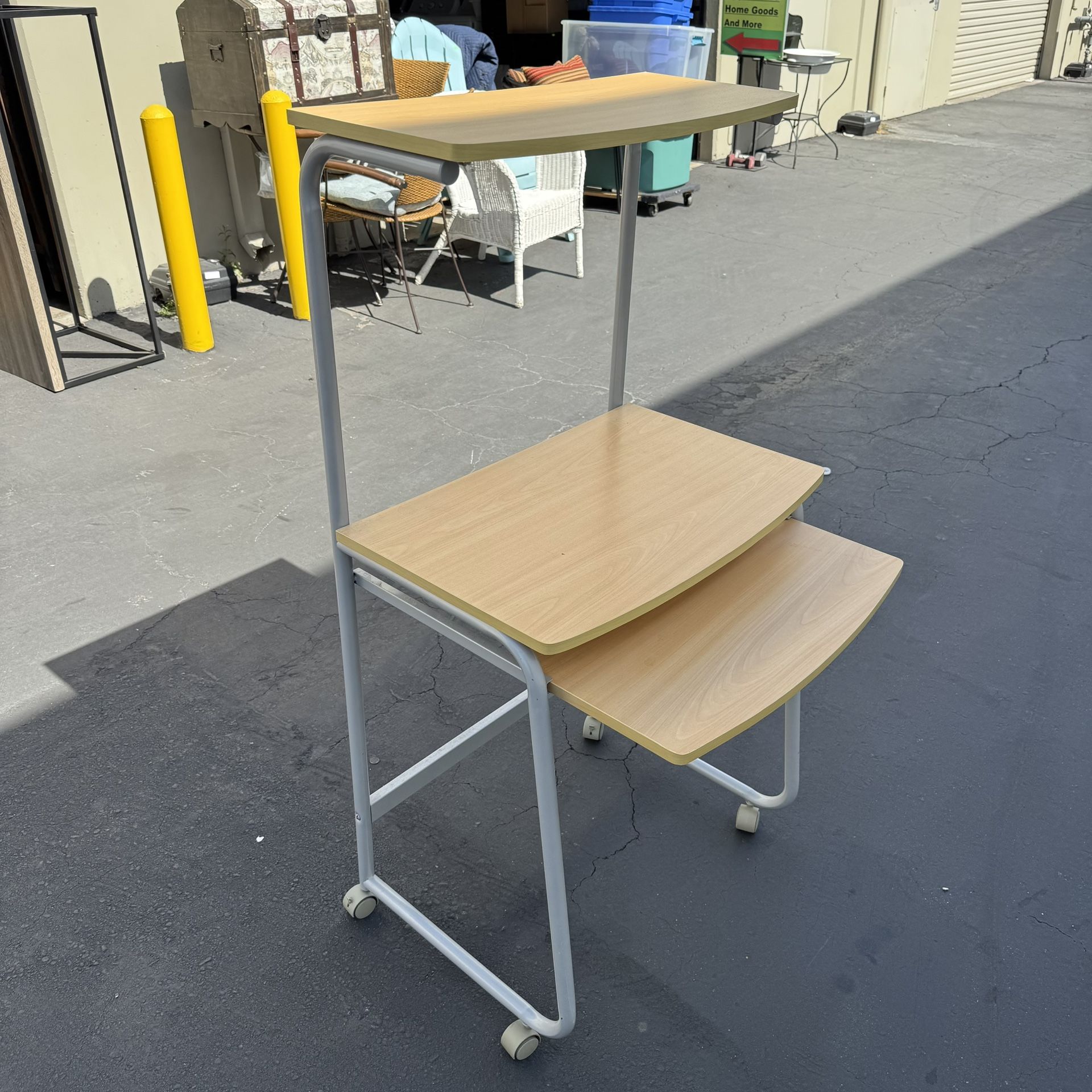 Rolling Computer Desk with Keyboard Sliding Drawer and Printer Shelf Very Good Condition