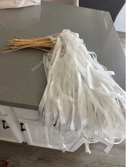 Lace Wedding Ribbon Wands with Triple Ribbon and Silver Bell Wand Silk Fairy Stick Wand Streamers - Count 55