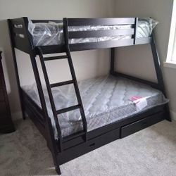 🚚Hot Deal🚚Brand New Wood Twin Full Bunk Bed Frame With Drawers $499, Finance Available, Delivery Available 