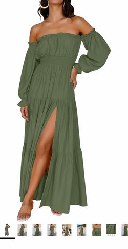 Olive green boho off the shoulder summer dress