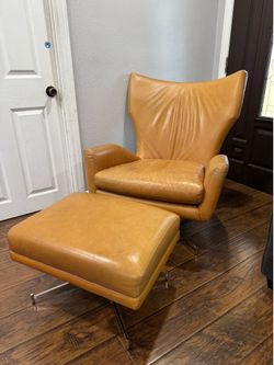 West Elm Hemming Leather Swivel Chair Mid Century Modern