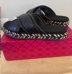 Tory Burch Cross Espadrille Slides 8.5 with box
