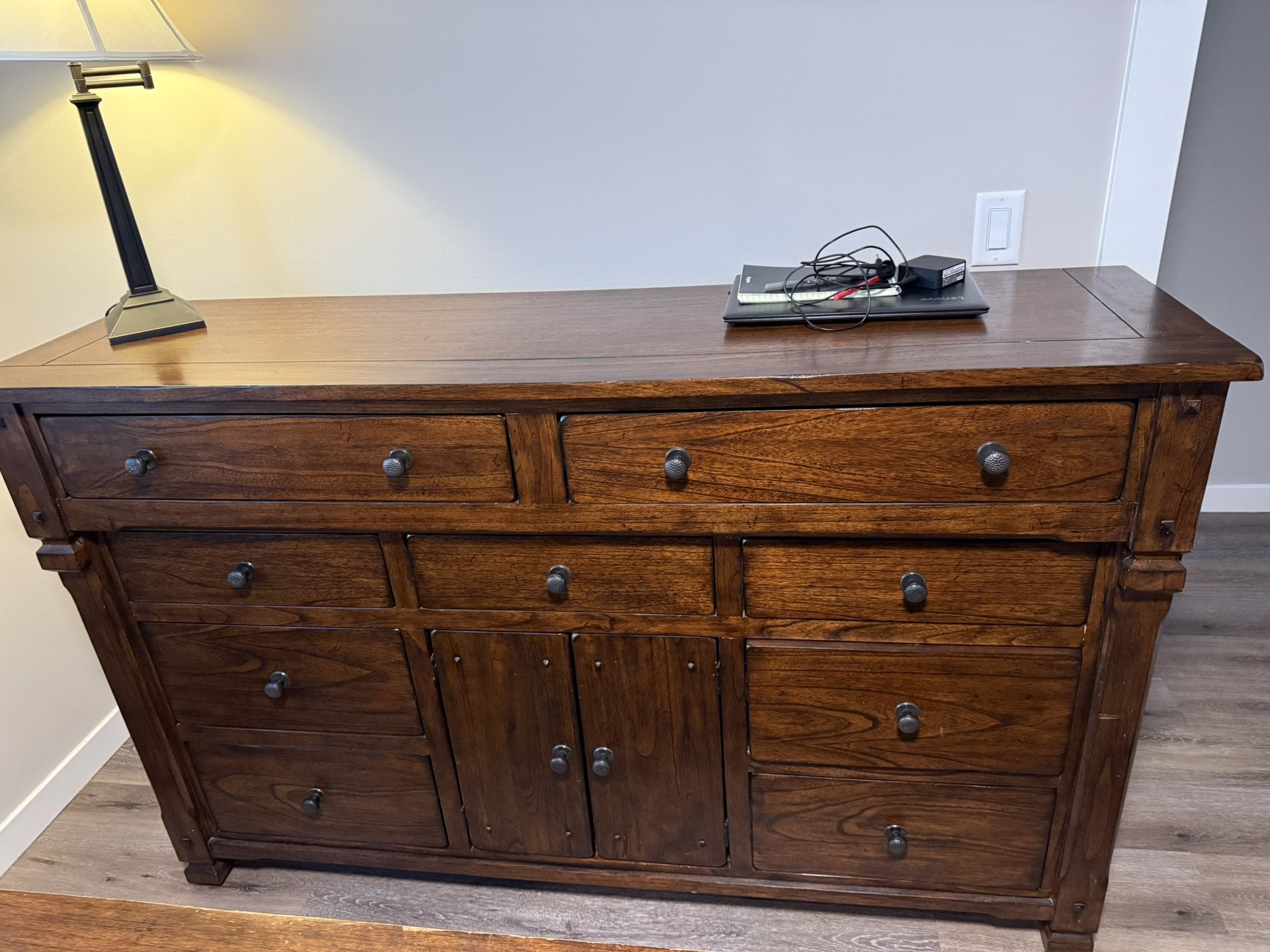 Solid Wood Queen Bed Frame & 9 Drawer Dresser