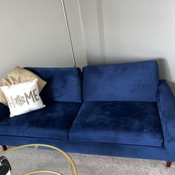 Navy Velvet Sofa + Two Accent Chairs 