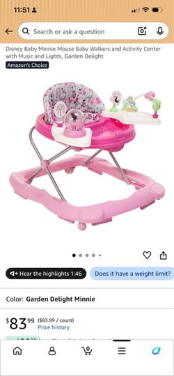 Disney Baby Minnie Mouse Baby Walkers and Activity Center with Music and Lights, Garden Delight