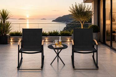 New Modern 3-Piece Patio Bistro Set, Outdoor Rocking Chairs & Coffee Table