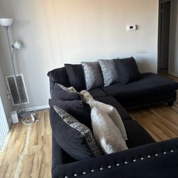 Black Suade L-Shaped Couch 