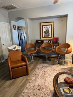 Salon Styling Chairs and Shampoo Bowl Setup