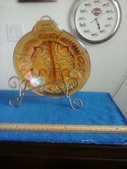 Vintage Carnival Glass divided Bowl/candy Dish 7.5" wide, 1.5" deep