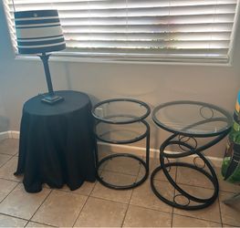 3 glass tables & lamp $50 all