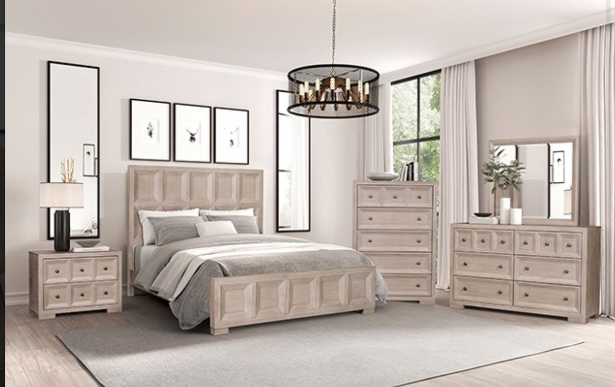 4PCS BEDROOM SET TAWNY SOLID RUBBERWOOD WHITE OAK (F) QUEEN $1699 E KING $1899 deliver available   