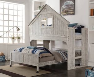 * Donco Kids Club House Driftwood Loft Twin Bed + Full Caster Bed