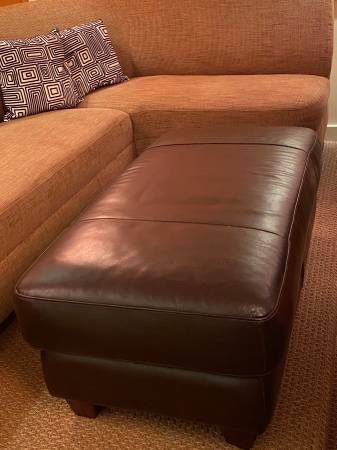 Brown leather ottoman coffee table or bench