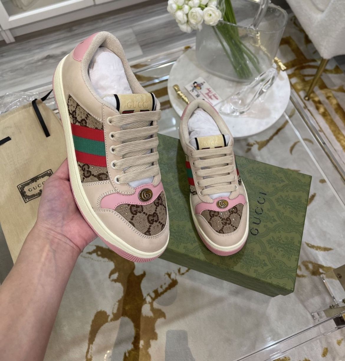 Gucci Screener GG Canvas Crystal Sneakers-Size 8