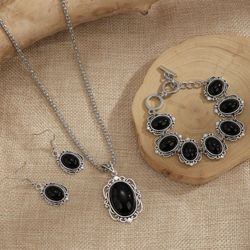 Stone Design Bracelet Necklace and Earrings