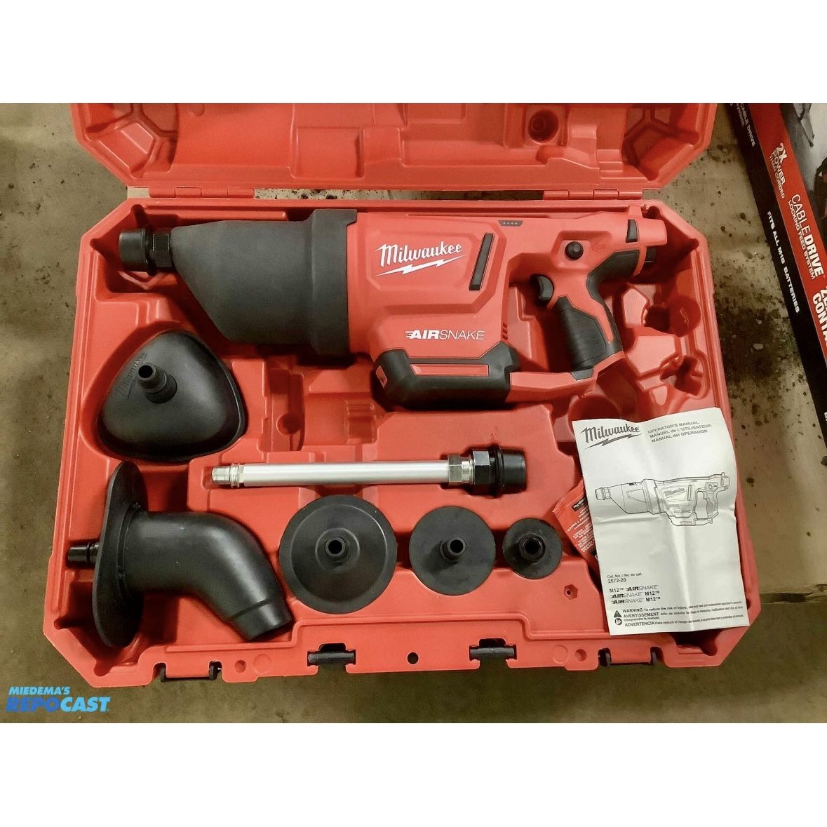 Milwaukee M12 drain cleaning airsnake air gun with toilet attachments