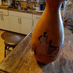 Hand Carved Wooden Vase Painting Design