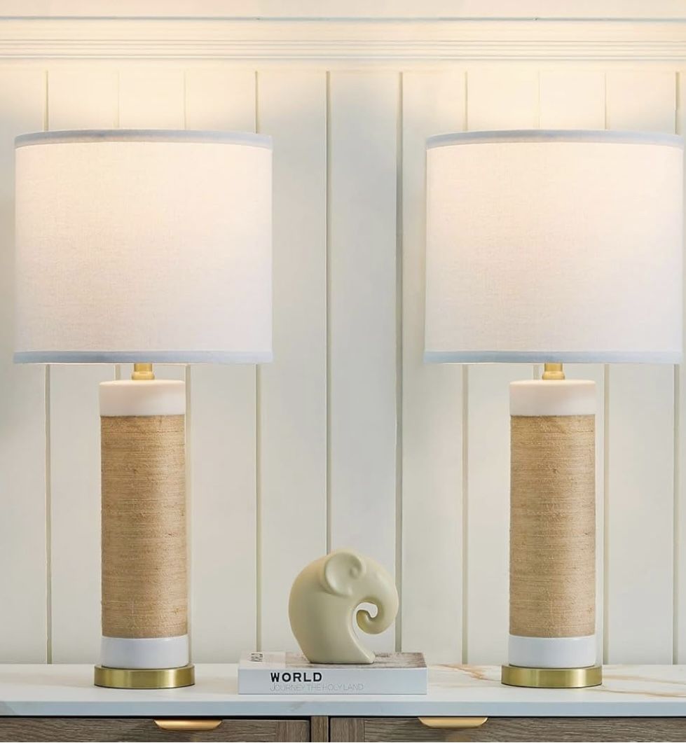 Rattan Ceramic Lamps set of 2-brand New!