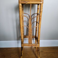 Vintage Scorched Bamboo Fluted Side Table Boho Style Plant Stand