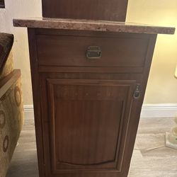 (2)Antique Marble Top Bedside Cabinet With Headboard.