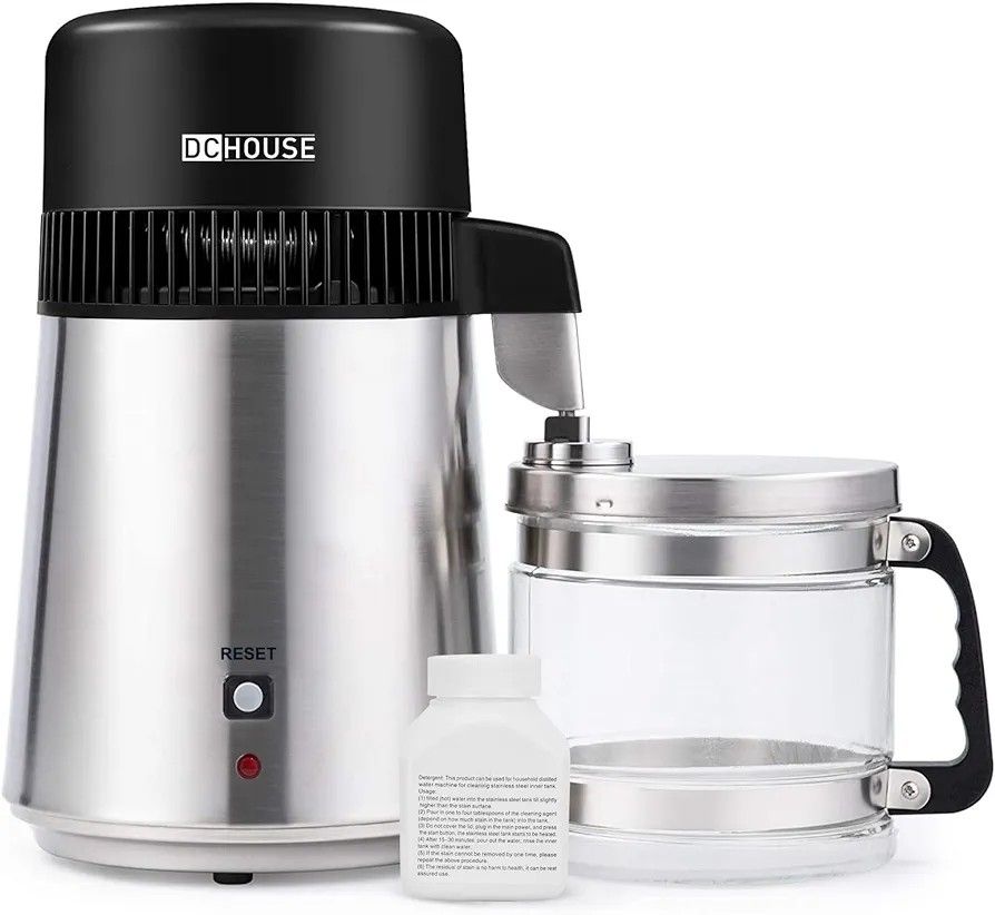 DC HOUSE Water Distiller 1 Gallon Distilled Water Machine, Stainless Steel Water Distillers for Home Countertop, 750W Distilled Water Maker Tabletop D