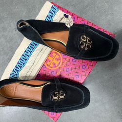 Tory Burch Metal Miller 15mm Loafers Mauve Flats Natural Suede - Size 8 US 