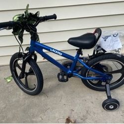 New Price Firm, LALAHO Kids Bike w/Training Wheels, Handbrake & Rear Brake Kickstand, 16-In, Blue