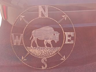 Metal Compass Rose Bison Wall Decor and wolf