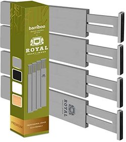 Adjustable Bamboo Drawer Dividers, 4-Pack (White) + 2 (Wood) free