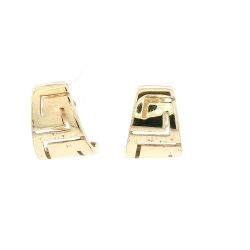 Ladies 14k Yellow Gold Greek Key Half Hoop Huggie Earrings 11058435