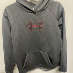 Under Armour Men’s Loose Gray And Red Logo Hoodie, Mediu