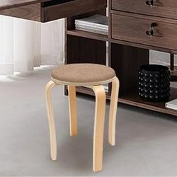 Wood Stool With Cushion Set Of 2