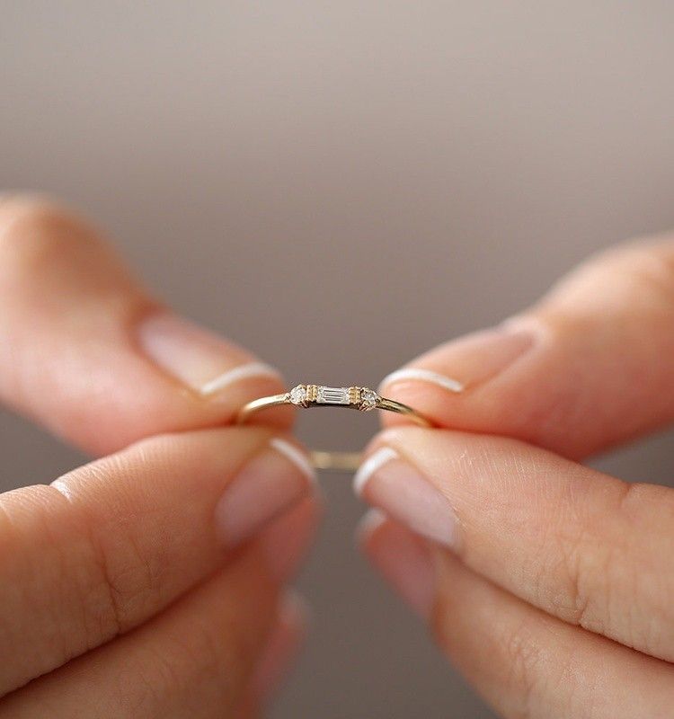 "Gold White Chic Rectangle Round Gems Dainty Ring for Women, VIP178