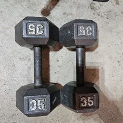 Pair 35lb Metal Hex Dumbbells